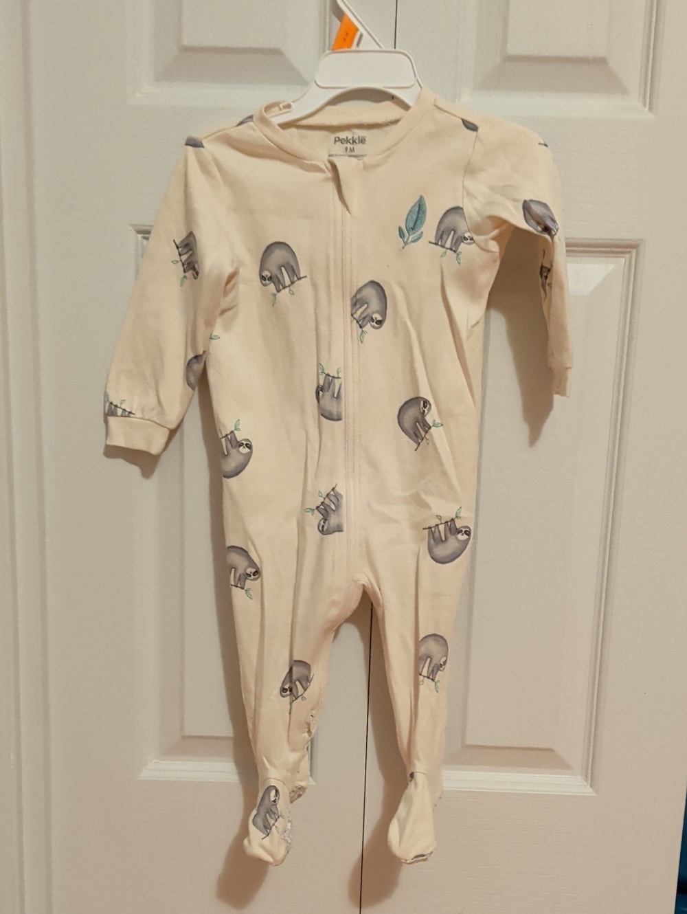 Pekkle Cream Sloth Print Footed One-Piece Pajamas